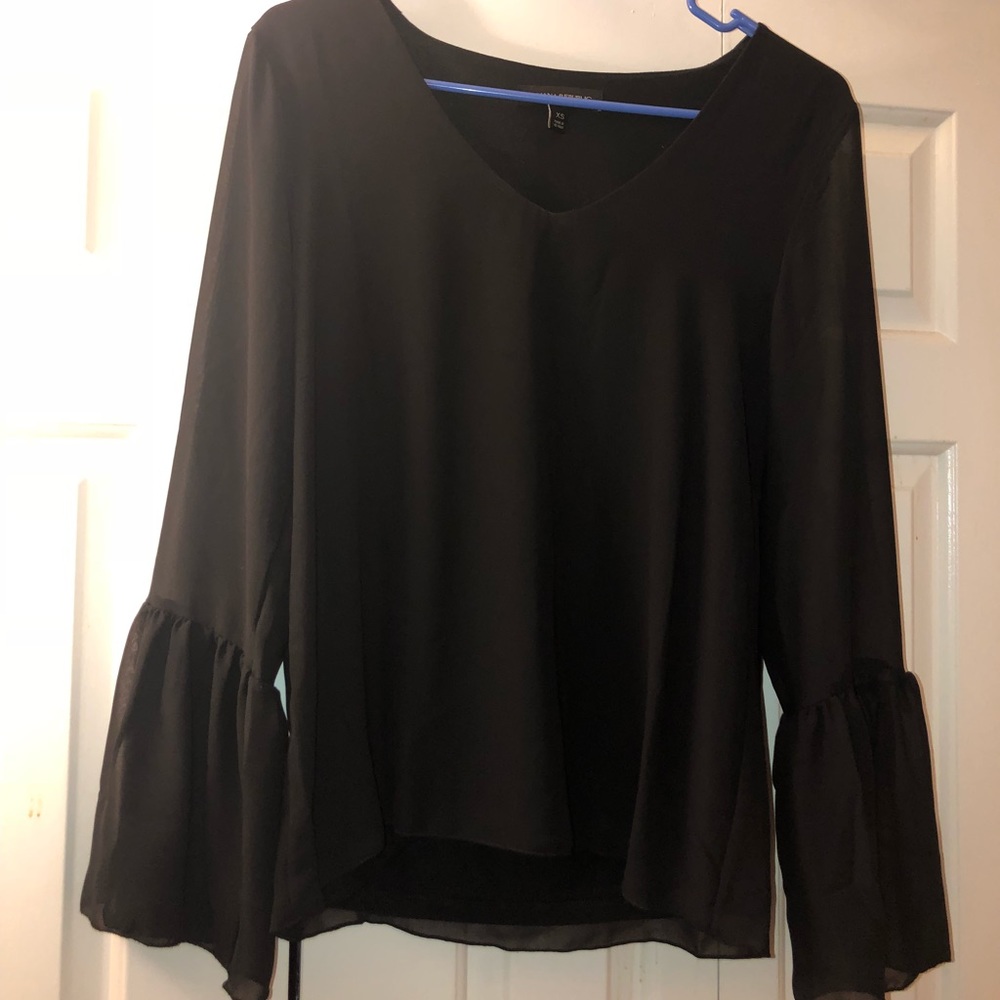 Black babydoll long bell sleeve top